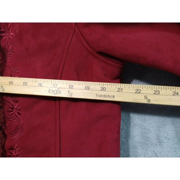 LL Bean Coat Womens Large Red Penny Lane Faux Fur Suede Embroidered Lined - Picture 4 of 5
